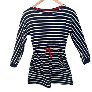 MINI BODEN Cotton Knit Striped Red White And Blue Dress Nautical Patriotic 9-10Y